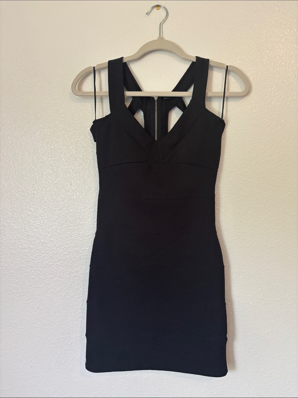 Poof! Black V-Neck Strappy Bodycon Mini Dress